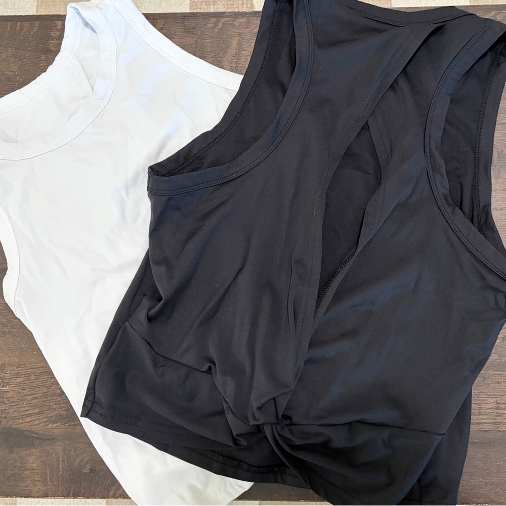 SHEIN x2 Black & White Size Medium Twist/Open Racerback Tank Tops